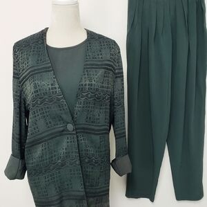 Vintage 80s Catch Me 3 Piece Acetate Pants Suit Forest Green S/M 26" waist GUC
